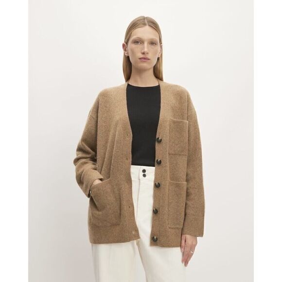 NWT EVERLANE The Cozy-Stretch Relaxed Wool Cardigan Tan 2XS - Picture 1 of 11